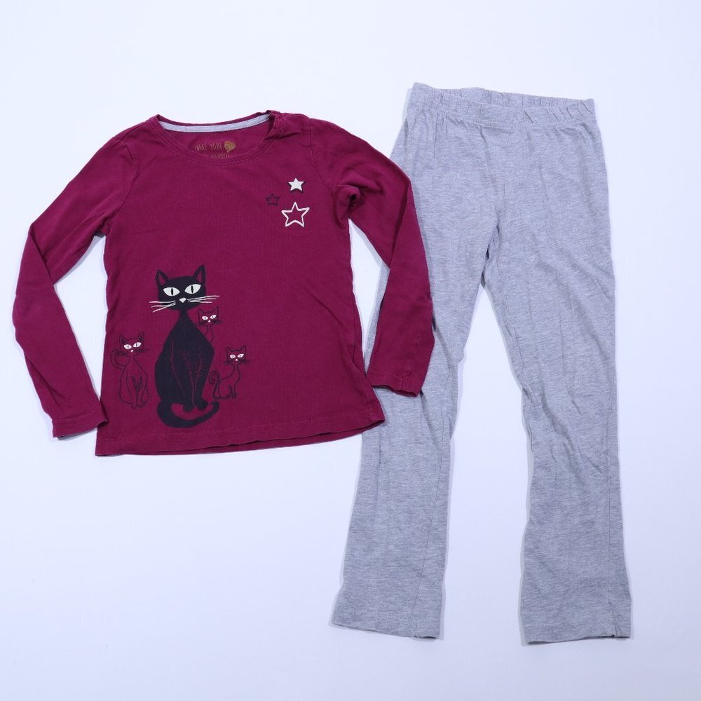 Alive Pajamas Set PJs Girls 5-6T 110/116 Cats Red Gray Glow in the Dark